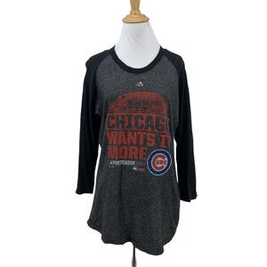 Majestic Chicago Cubs Postseason T Shirt 2015 Womens S Small 3/4 Sleeve Playoffs